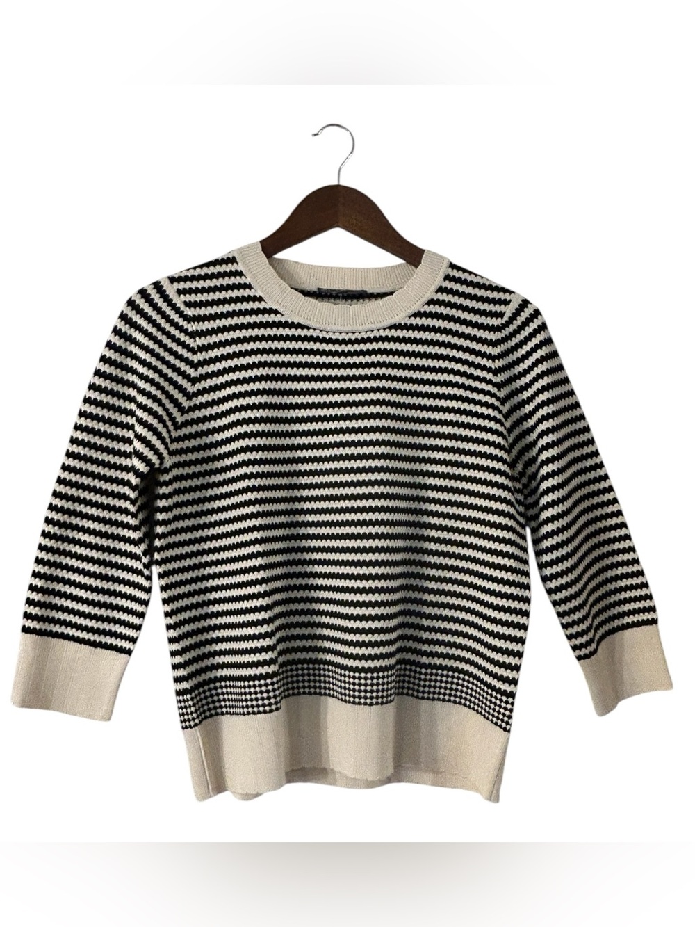 NWT Adrianna Papell Black Ivory Striped Textured Knit Sweater Small 3/4 Sleeve